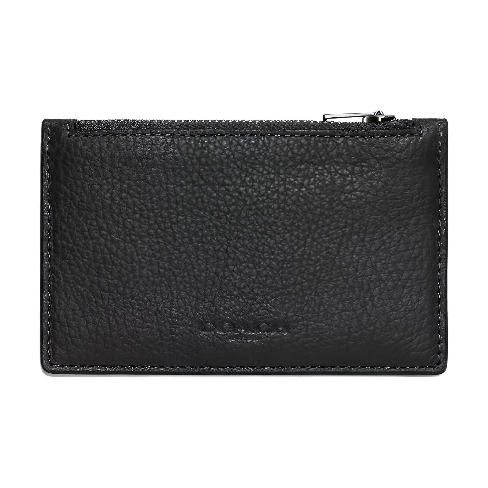 COACH Card Case with Zip Closure – Pebbled Leather Minimalist Wallet for Men and Women in Black