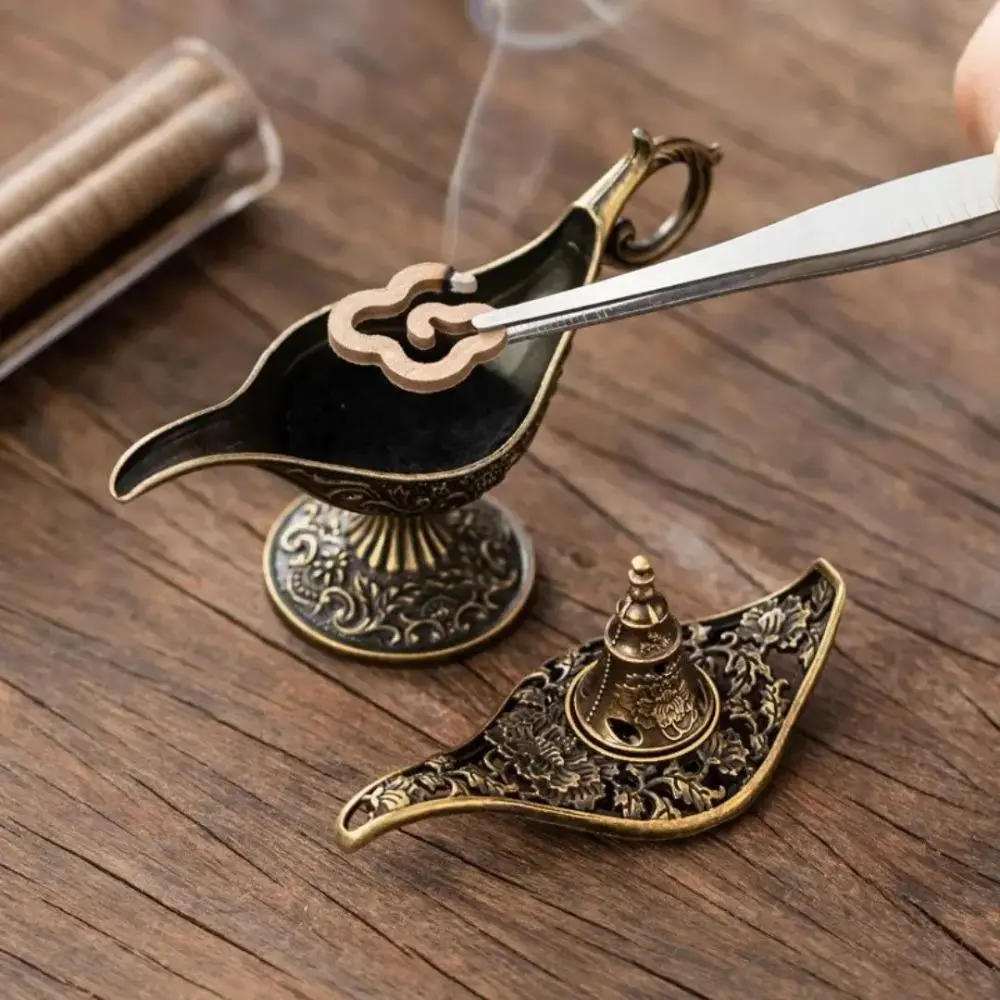 Incense Holder, Vintage Aladdin Genie Lamp Aroma Diffuser, Retro Boho Decor for Bedroom Dressers, Relaxing Meditation Gift, Stress Relief, Indoor, One Size