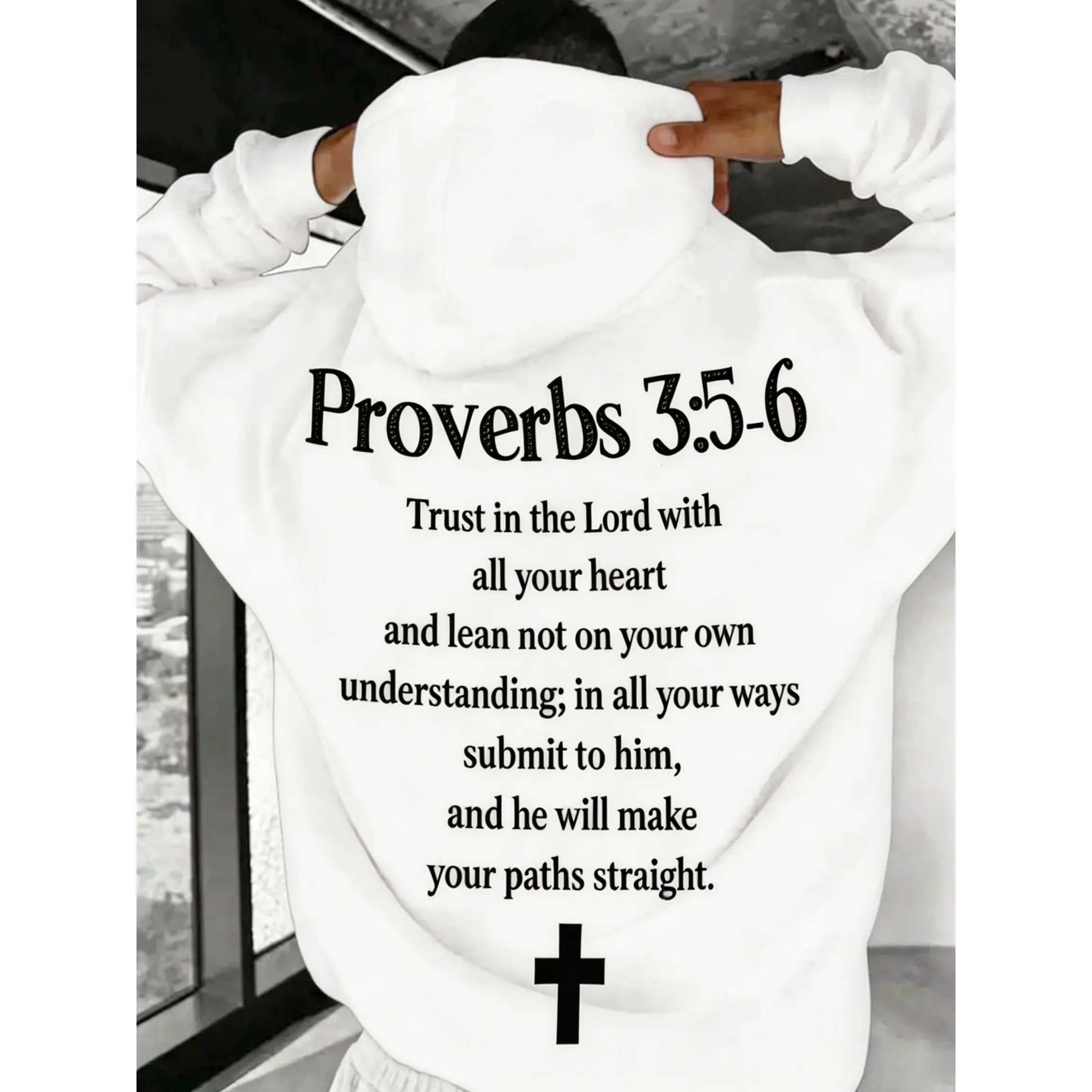 Men's Verse Hoodie with Proverbs 3/5/6 Graphic - Soft Breathable -Tear Streetwear Sweatshirt, Long Sleeve Church Outfit for Christmas, Daily Wear & Outdoor Activities (Machine Washable, Fall/Winter)