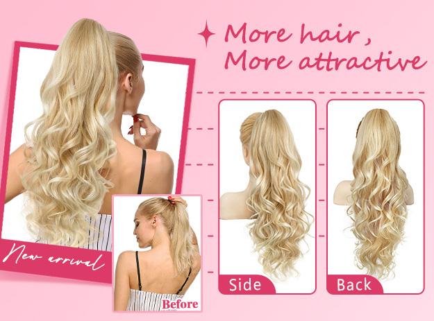 Ponytail Extension 24 Inch Claw Clip in Ponytail Extension for Women Long Curly Wavy Dark Brown Fluffy Hairpiece for Daily Party Use Synthetic