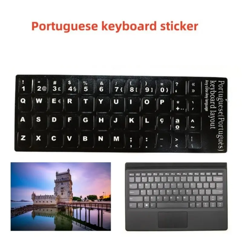 Portuguese keyboard replacement stickers, black white key decals for faded keycaps. Durable adhesive, enable English-Portuguese bilingual typing, ideal for language lovers and foreign trade workers.