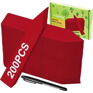 Plant Labels 200 Pcs Yuanling for Seeding Plastic Waterproof Plant Name Tags Garden Labels Marker Garden Pots Stakes for Outdoor Potted Plants Belt Permanent Marking Pen (Red)