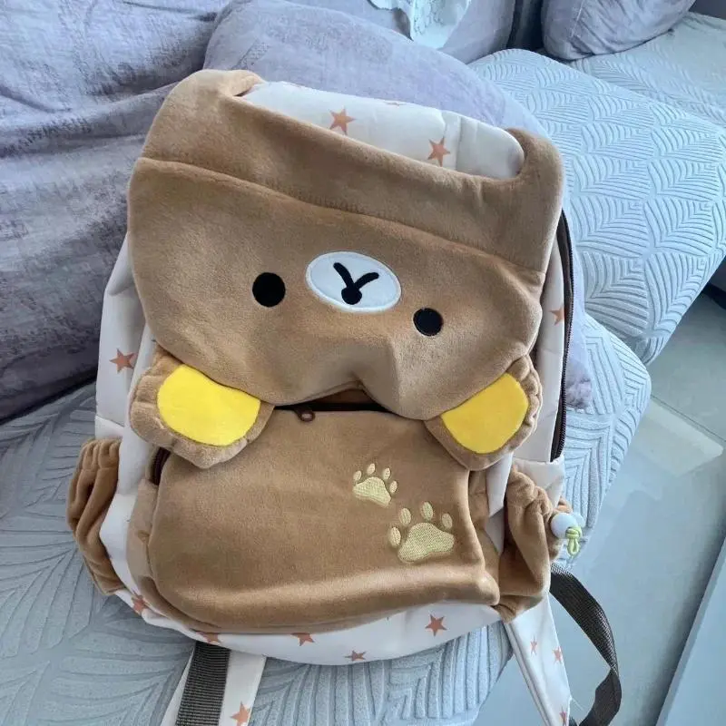 San-X Rilakkuma Kawaii Japanese Plush Backpack Large Capacity Bear Girl JK Lolita Style Schoolbag Cute Storage Bag for Girls