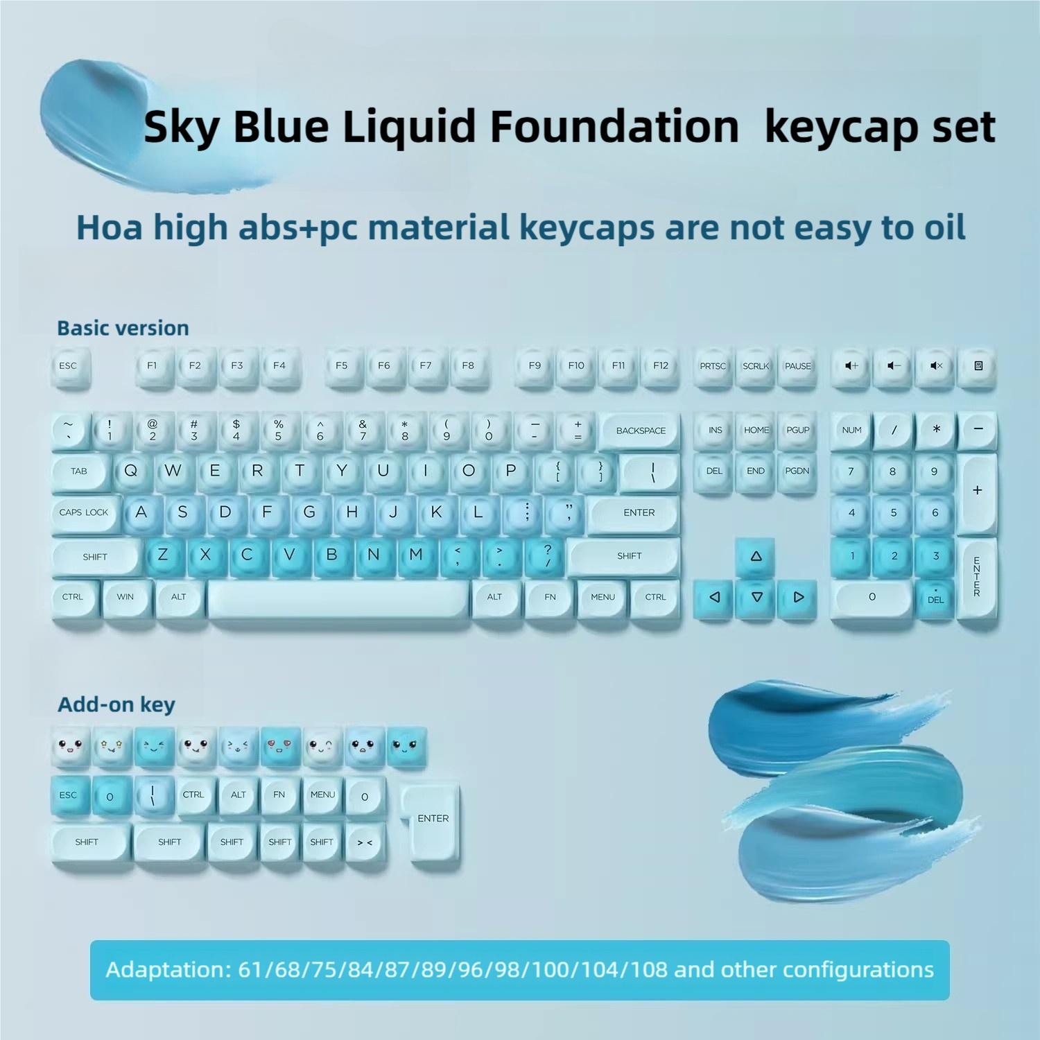 130 Keycaps Sky Blue Gradient Matte PC+pbt Rounded Hoa Keycaps, Compatible with 68/75/87/98/104/108 Mechanical Keyboards