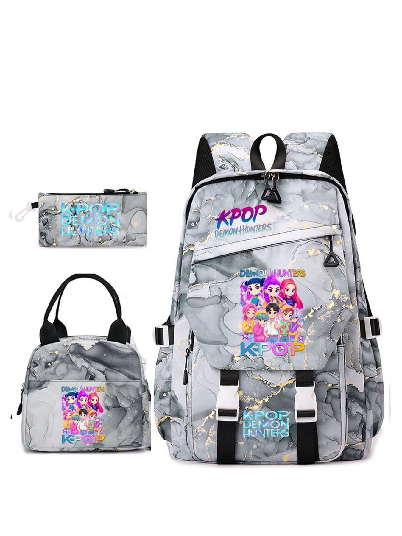 3pcs  Women's backpack kpop witch hunting group large capacity backpack zipper closure fashionable and versatile casual backpack personality trend suitable for students to go to school, campus travel, work commuting women's backpack