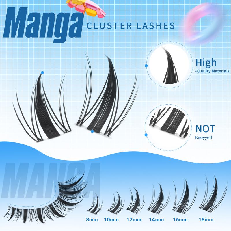 Geeneiya Manga Lashes Waterproof DIY Lash Extension Kit, 8-18MM Wispy Lash Clusters Kit, Ultra-thin Soft Band Eyelash Extension Kit with Lash Bond and Seal, Professional Lash Remover, Tweezers for Girls Gift Makeup Cosmetic TikTokShopBlackFriday