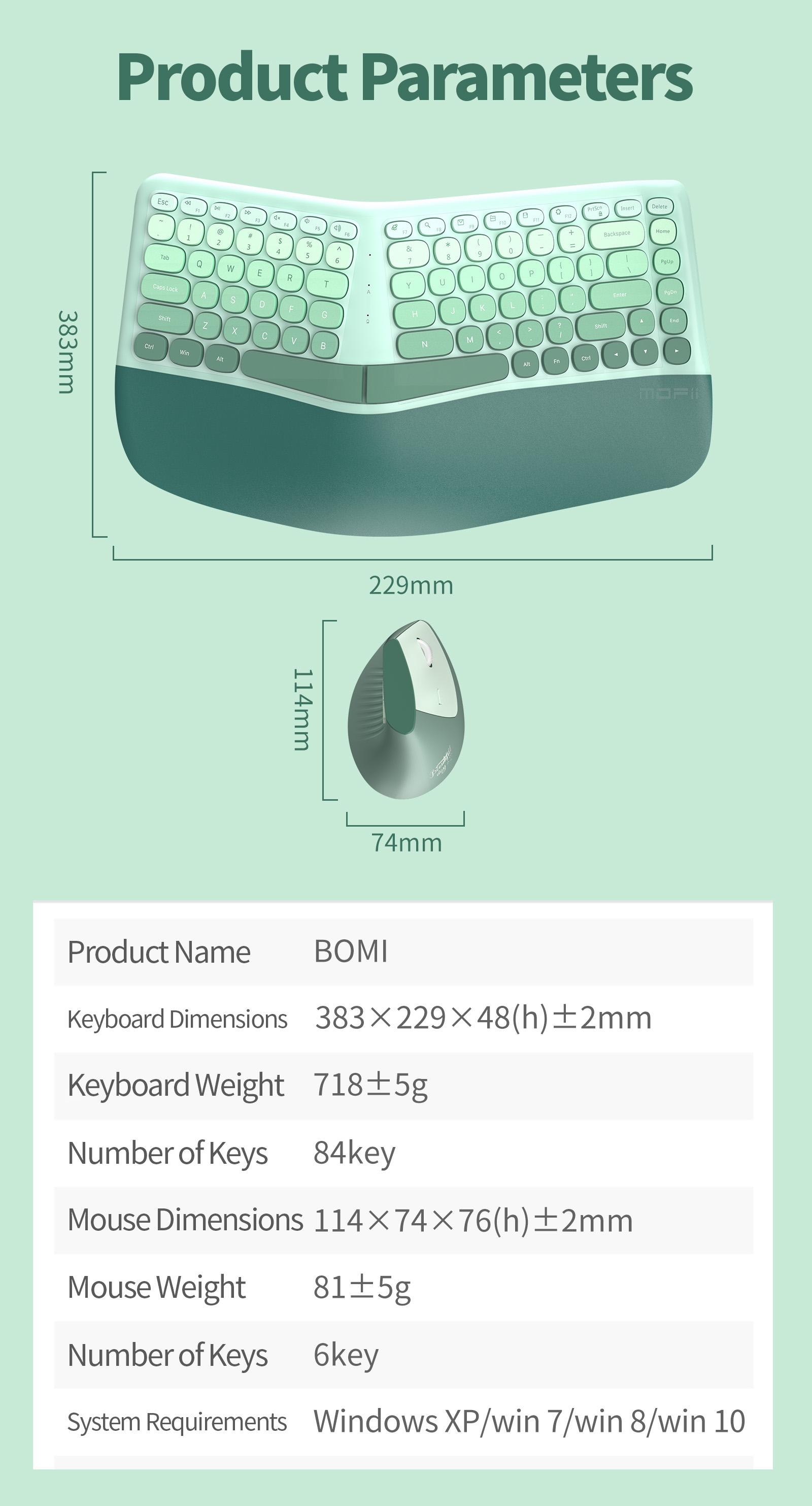 MOFii 1 Set BOMI Wireless Keyboard and Mouse Combo, Gray-White Ergonomic, Split Wrist-Rest Keyboard + Vertical Mouse, Anti-Carpal Tunnel for Office, No Numeric Keypad, Compatible with Laptop & Desktop, US Qwerty (Battery Not Included)
