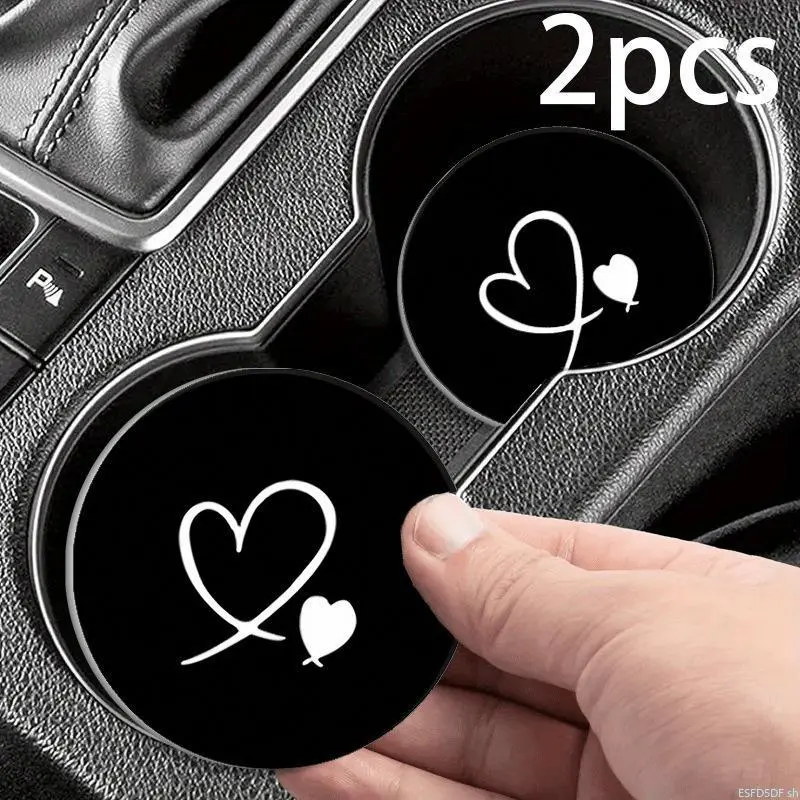 Leather Car Cup Coasters, Cute Heart Paw Print Round Mats, Non-Slip Waterproof Liner for Vehicle Cup Holders and Auto Accessories, Car Accessories