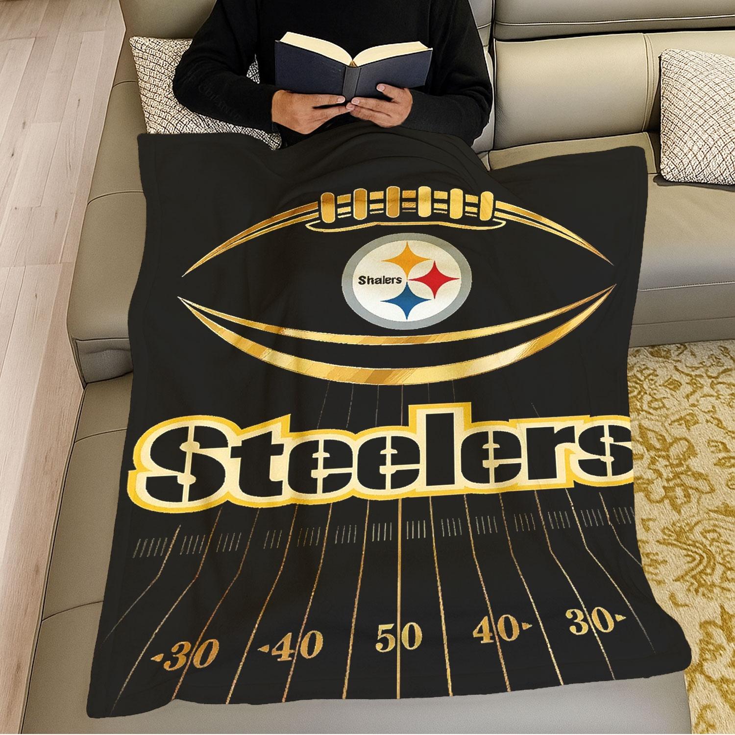 1pc Pittsburgh Steelers Football Eye Field Design Flannel Fleece Throw Blanket, Super Soft Plush Microfiber Warm Cozy Lightweight Anti-pilling for Couch Sofa Bed Living Room Office, Adults Men Women