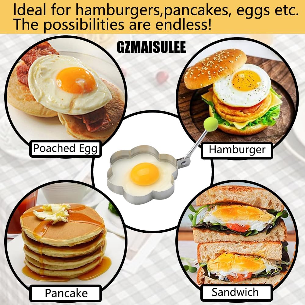 5-Piece Egg Molds,Egg and Pancake Mold Set, Egg Ring Mold, Suitable for Cooking and Frying Pancakes, Bread, and Chocolate. Fun Designs, Comfortable Handles, and Non-Slip Design.