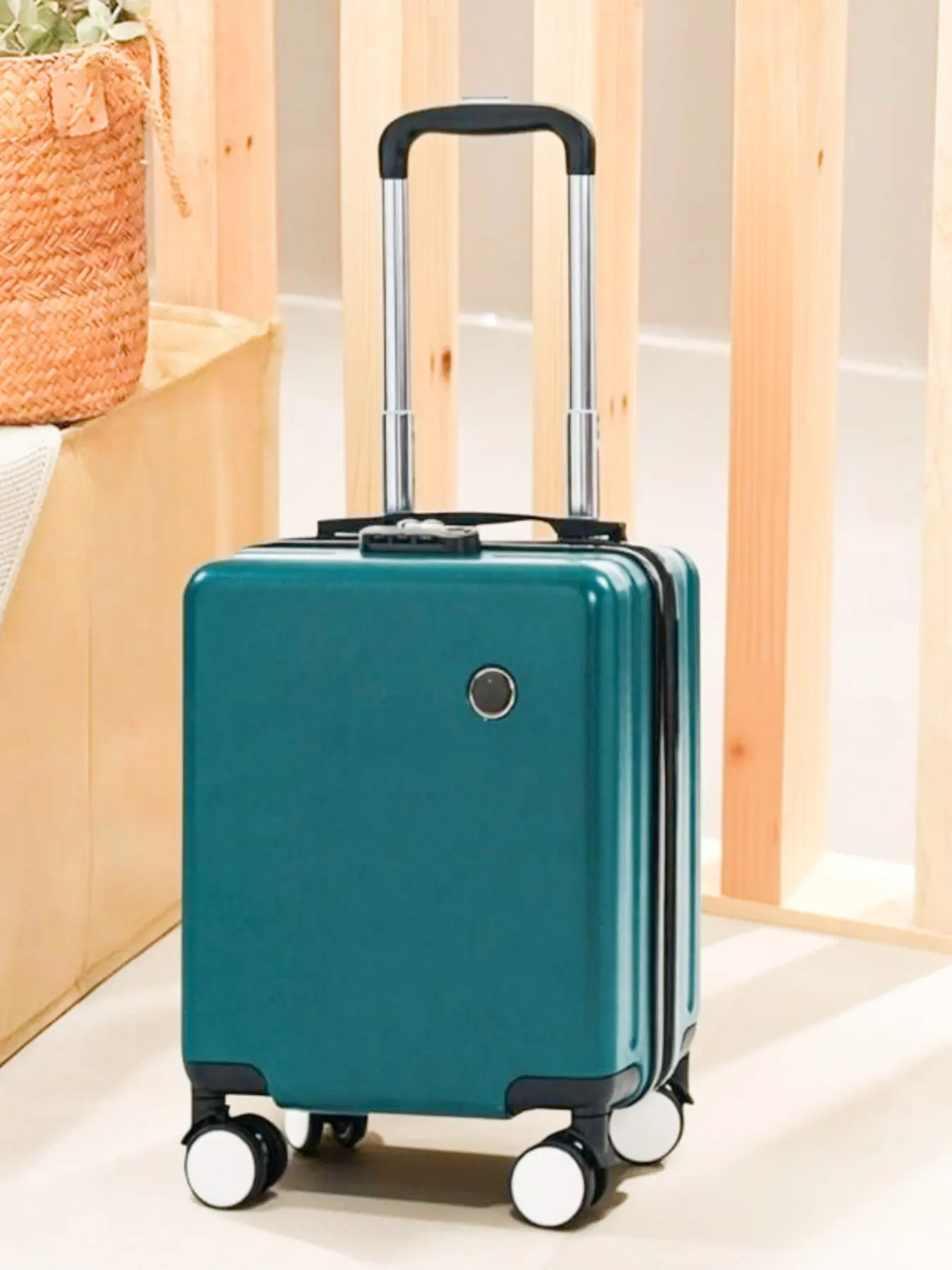 Dark Green Mini Carry On Luggage, 3-Layer Shock Resistant PC Shell, Adjustable Alloy Pull Rod, Silent Dual Rolling Wheels With 3-Digit Integrated Password Lock
