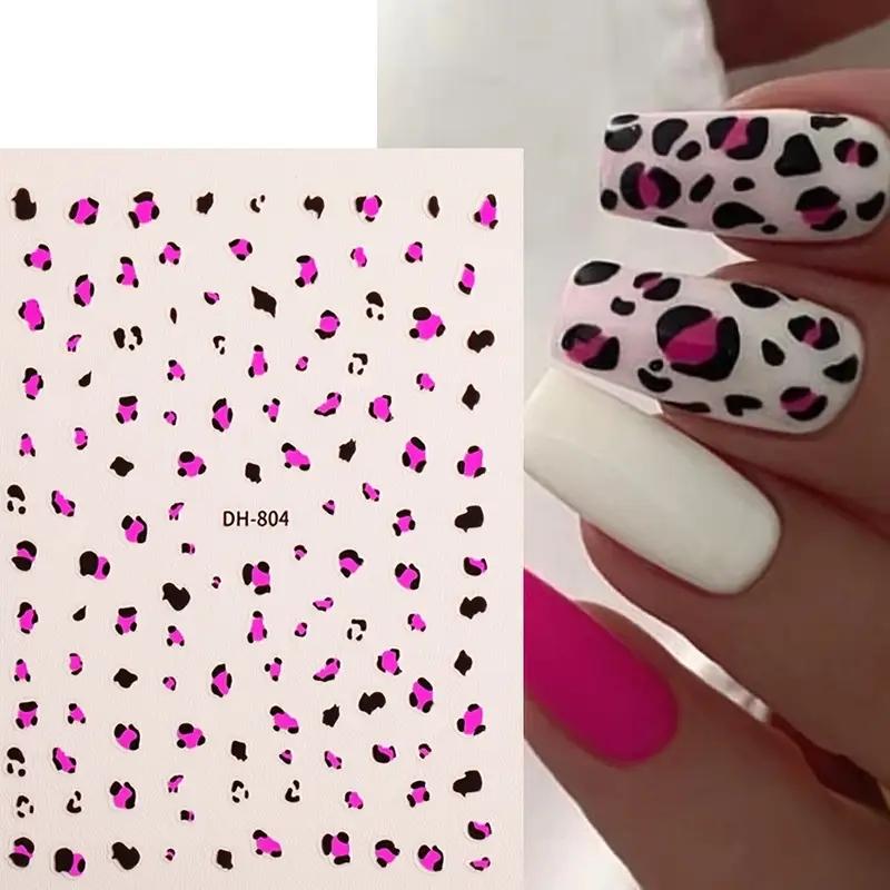 6 Sheets Leopard Print Nail Art Stickers, Animal Designs, DIY Manicure, Autumn Winter French Glitter Nails