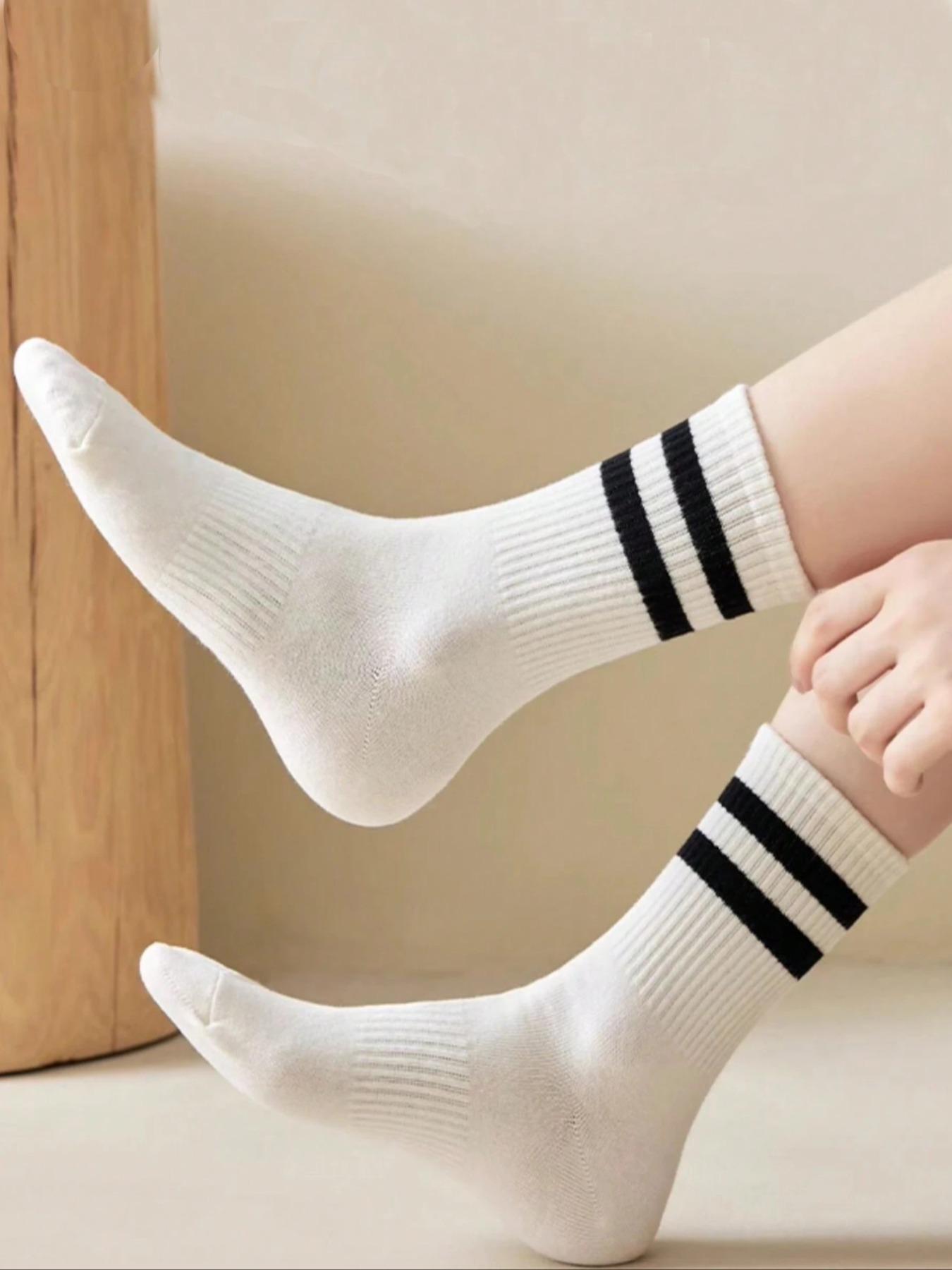 Women's Striped Breathable Casual Business Sports Running Cycling Socks, Comfortable Mid-Calf Style, Autumn Winter Fashion, Unisex Design, Casual Daily Socks