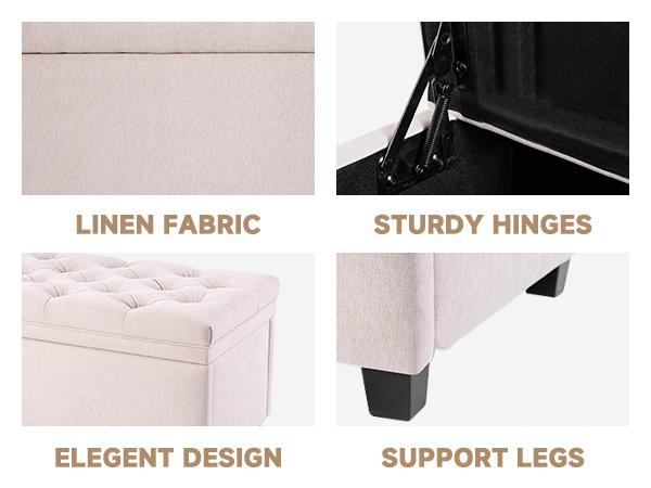 50" Storage Ottoman Bench, Tufted Ottoman with Storage Bench for Living Room, Large End of Bed Bench Ottomans, Modern Entryway Benches, Window & Bedroom Benches for Foot of Bed