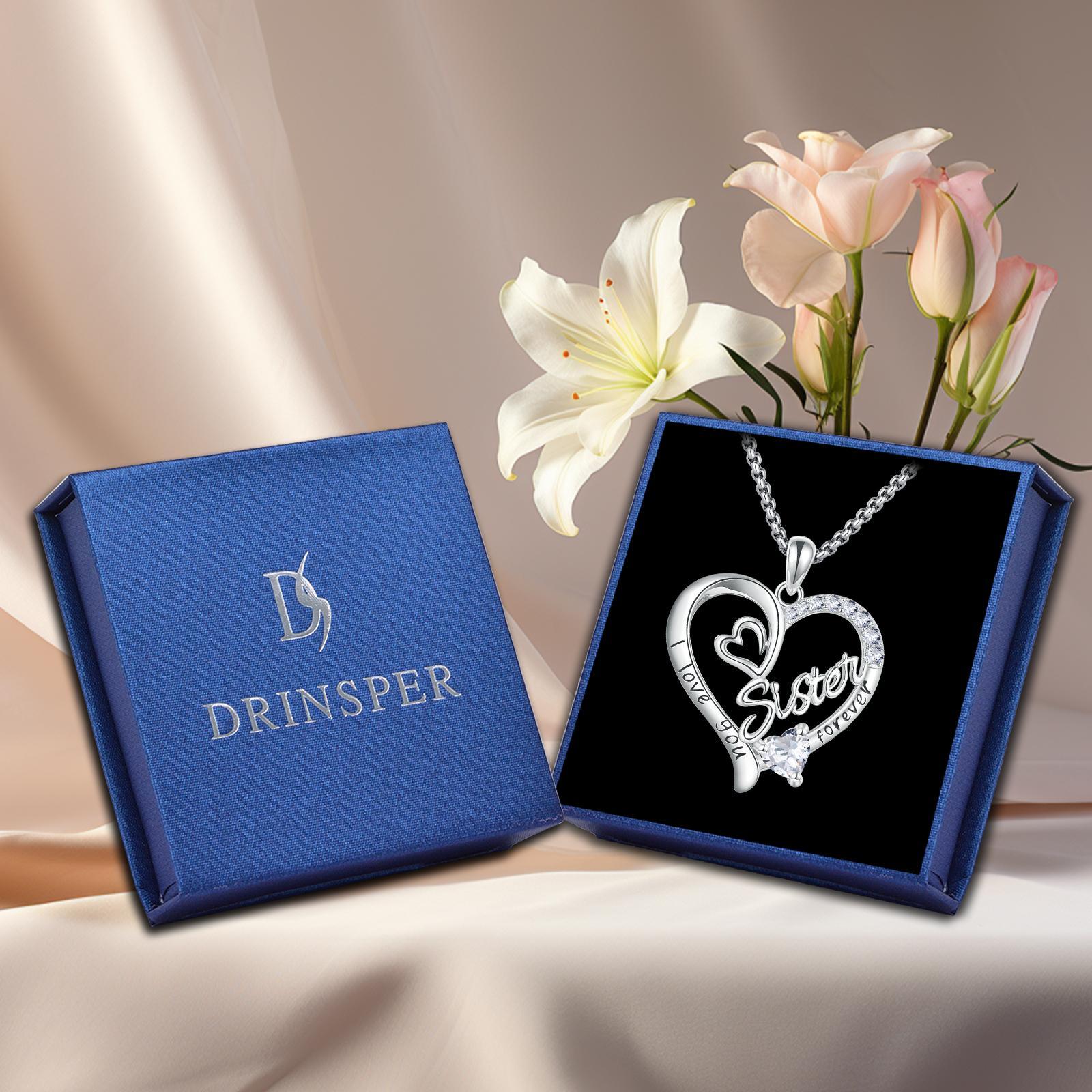 DRINSPER Sister Necklace I Love You Forever Heart Pendant Necklaces for Sister Mom Wife Grandma Nana Aunt, Infinity Necklace Cubic Zirconia Valentine’s Day Christmas Mother's Day Birthday Meaningful Gifts for Women