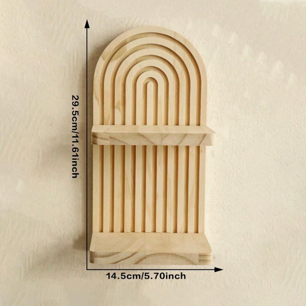 Bohemian Wall Shelf Decor, Floating Wooden Rack for Living Room Bedroom, Dual Layer Hanging Display Stand, Boho Style Storage Organizer
