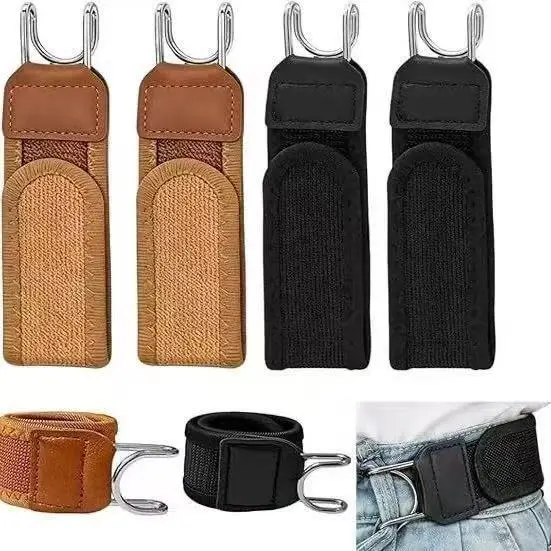 Unisex 4-Pack No-Buckle Elastic-Waist Polyester Belts, Adjustable-Stretch Metal-Hook Low-Profile Casual Wear Accessory, Invisible Fastener for Jeans, Denim Pants