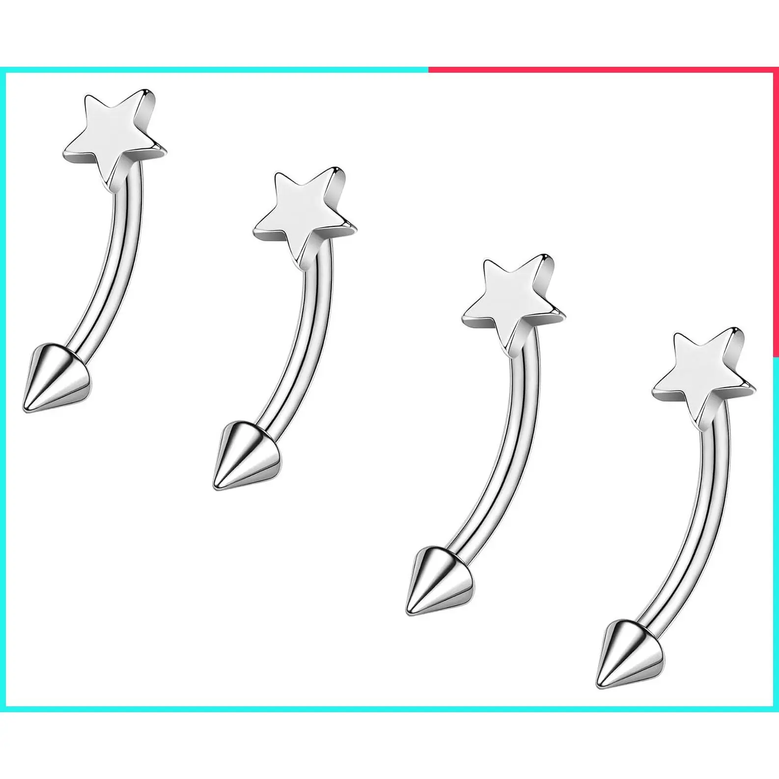 2 Pairs 16G Stainless Steel Eyebrow Rings, Curved Belly Button Navel Barbell Rings, Helix Daith Tragus Earrings, 8/10mm Spike Vertical Labret Lip Piercing Jewelry