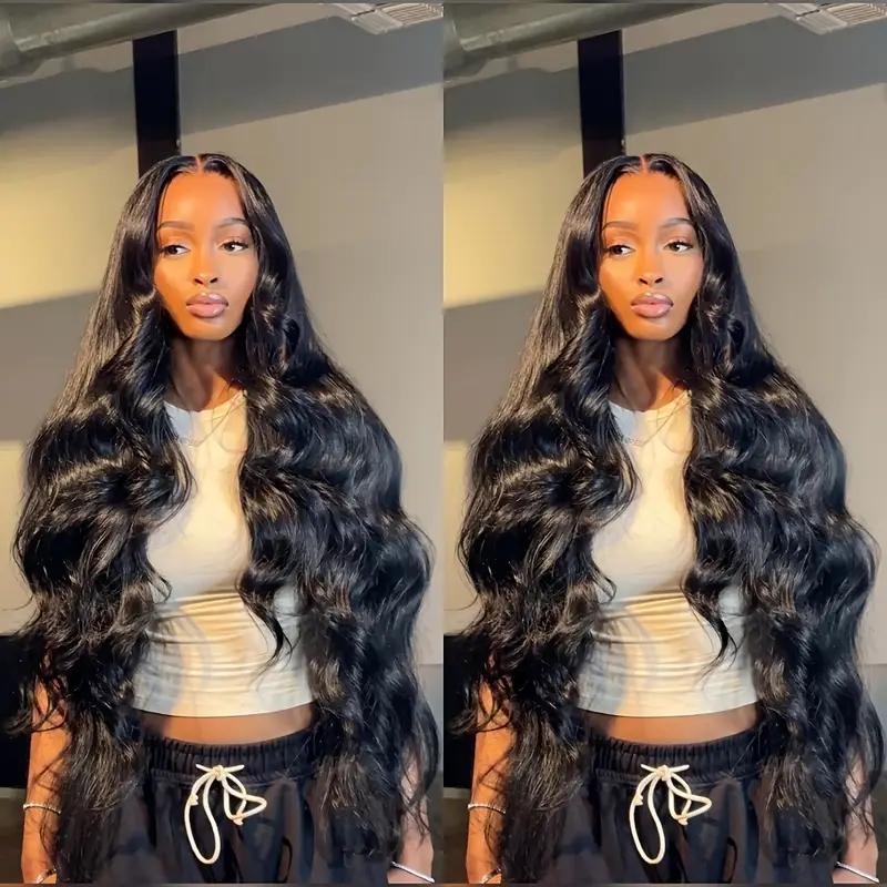 Bling Hair 13x6 Lace Front Wig Pre Plucked Body Wave Human Hair Wigs180 Density  For Women Natural Black Color Do More Styles