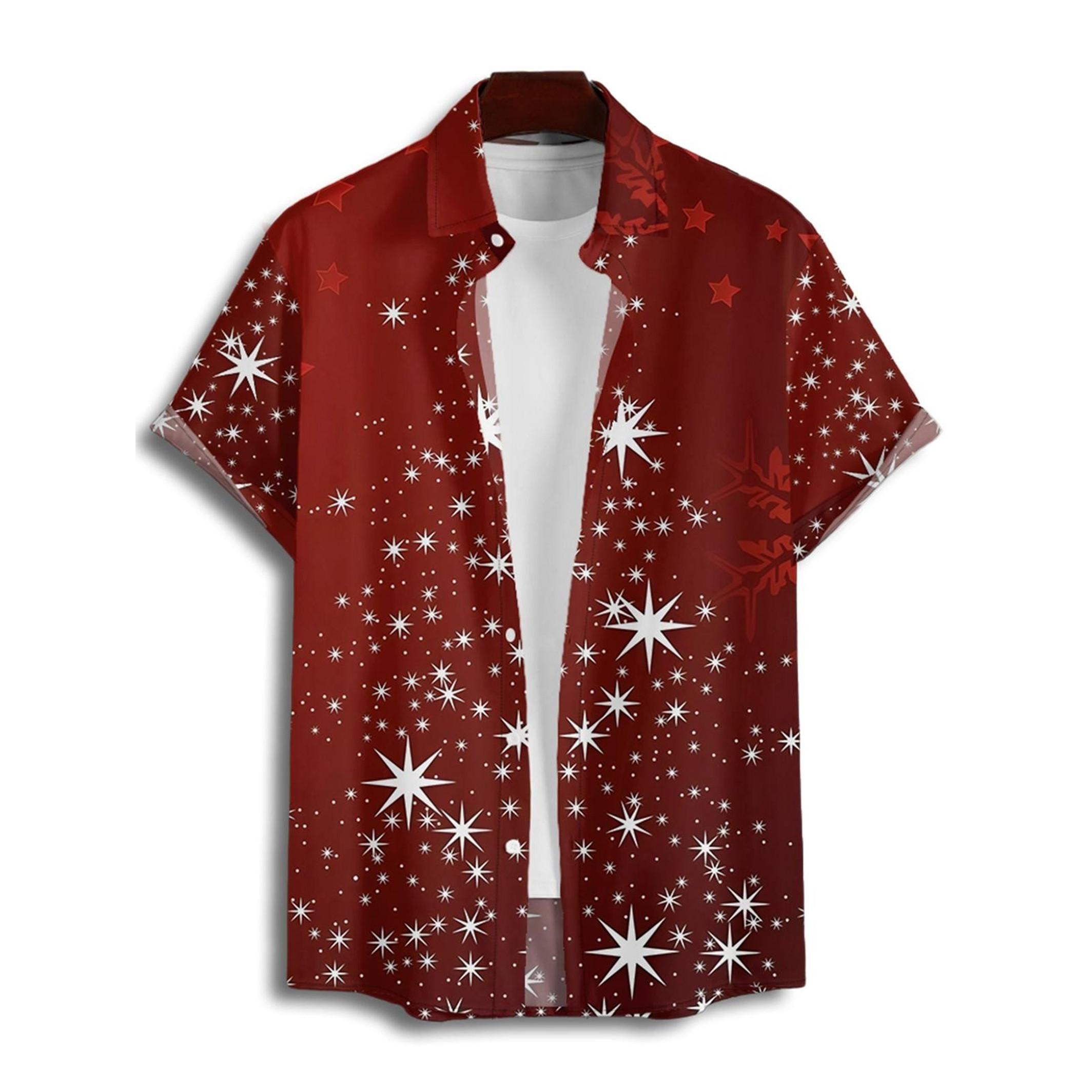 Women's Christmas Snowflake Print Belted Mini Dress Short Sleeve Button Up Matching Outfit