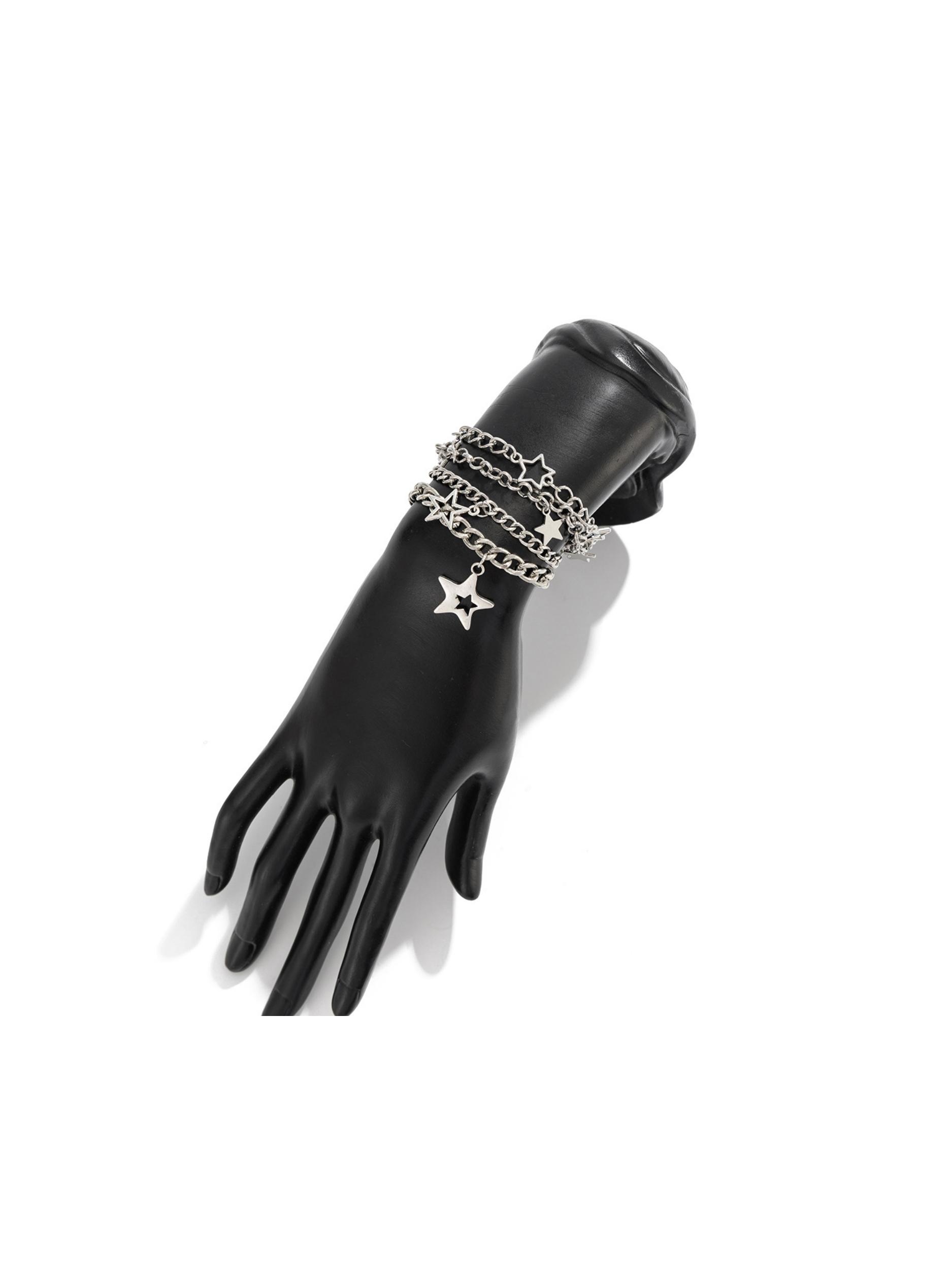 Men's Hip Hop Style Hollow Out Star Stackable Fashion Bracelet Set, Casual Vintage Design Daily Party Metal Bracelets Gift, Layered Bracelet Set