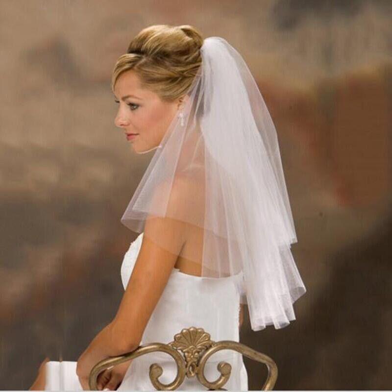 Cheap Short Wedding Veil With Comb Cut Edge 2 Layers Simple Mariage Accessories 2024