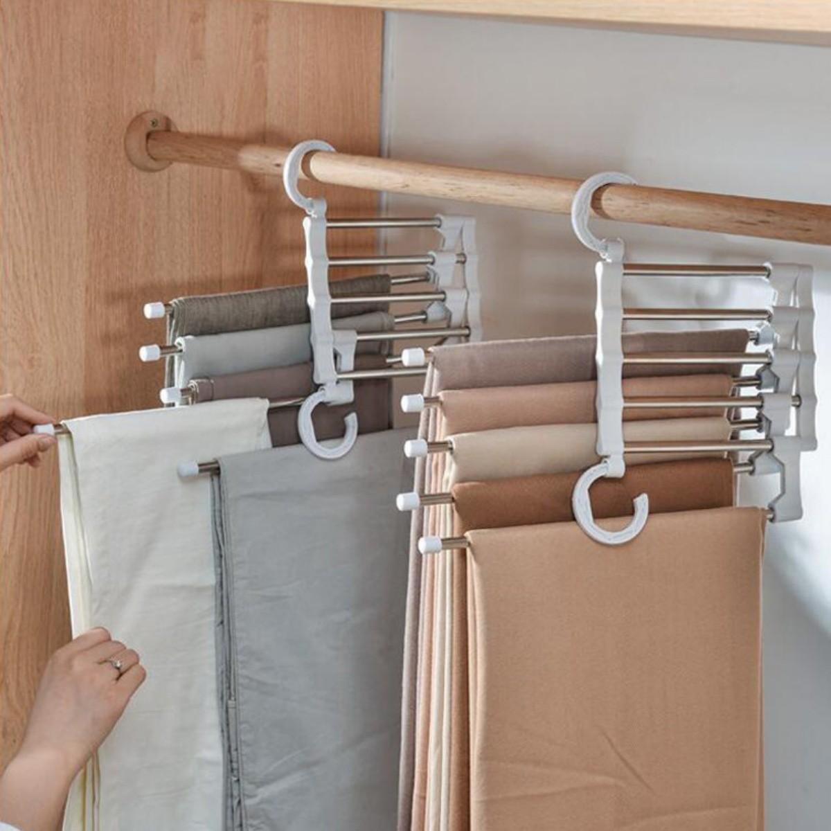 1 multi-layer pants rack, plastic and stainless steel storage rack, saving space for organizing wardrobes, wardrobes, bedrooms, suitable for pants, jeans, scarves