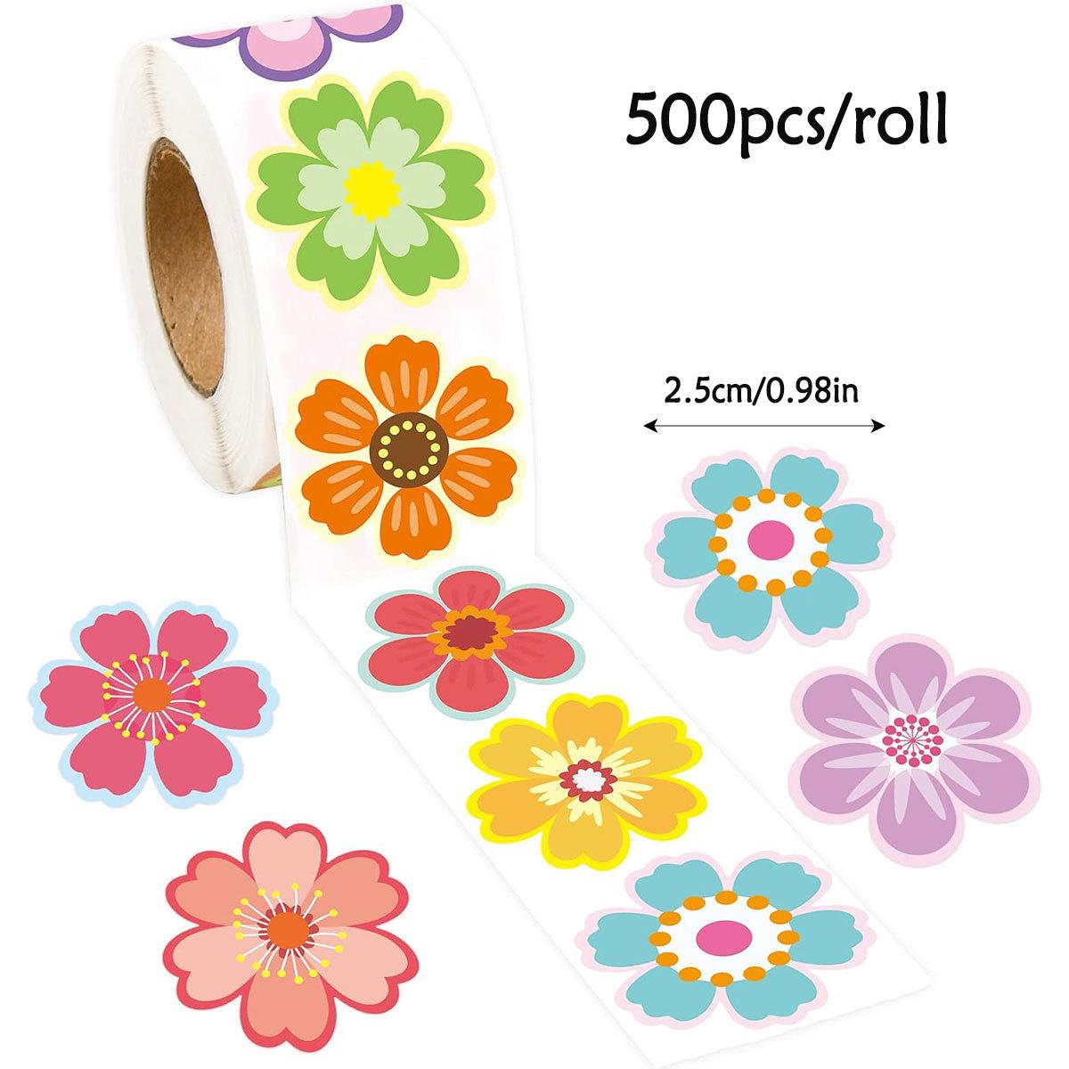 500Pcs Floral Roll Stickers, Waterproof Self-Adhesive, Ideal for Classroom Rewards, Gift Wrapping, Greeting Cards, Envelopes, Invitations, DIY Projects & Party Decorations
