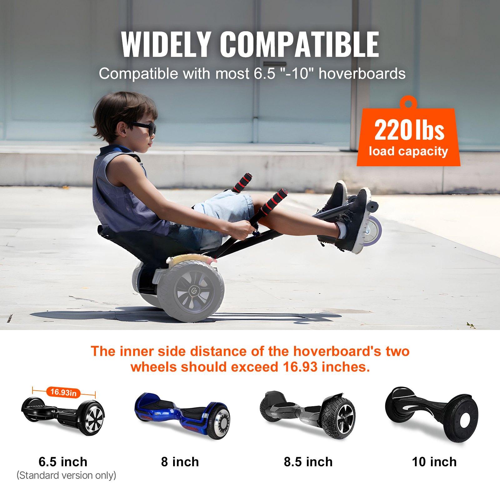 【Summerfinds】VEVOR Hoverboard Seat Attachment(Not included hoverboards), Compatible with All 6.5" 8" 8.5" 10" Hoverboards, Grips Control, Adjustable Frame Length and 220 LBS Load Capacity, Hover Board Go Karts Ac