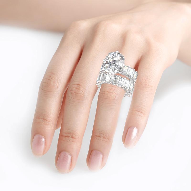 Jeulia Cushion Cut Three Sided Pave Sterling Silver Eternity Ring Set 925 Anniversary Birthday Engagement Valentines Wedding Elegant Jewelry Gift for Women Wife Girlfriend silver jewelry sterling silver jewelry 925 bridal  ring Sterling Silver Zircon