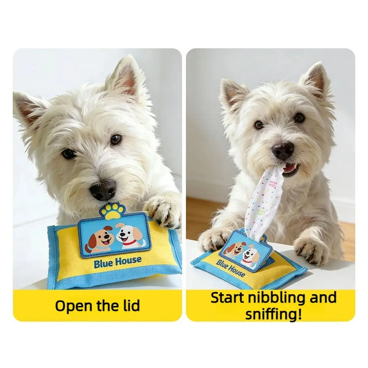 Dog Snuffle Tissue Box Toy - Durable Tearproof Cloth, Squeaky, Hidden Puzzle Food-Hiding Chew Toy for Puppies, Anxiety Relief Mental Stimulation Interactive Training Tool