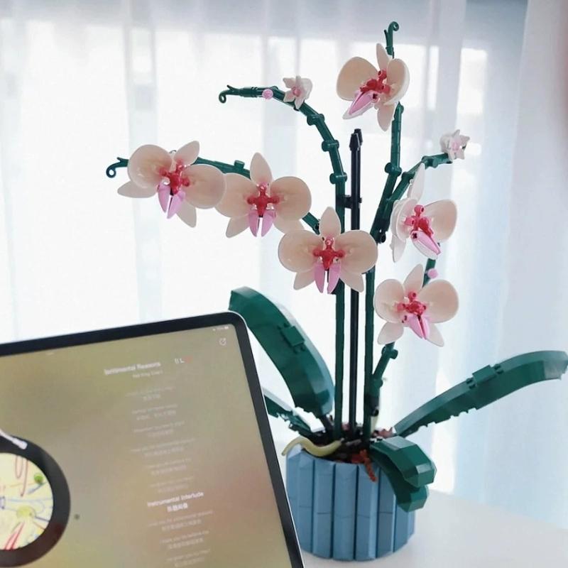 10311 Bouquet Of Artificial Flower Orchid Potted Plants Building Blocks Model Brick Moc Girls Toys DIY Blocks Mom Gift For Adults Birthday / Home Decoration Romantic Creative Gifts