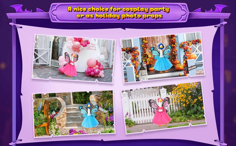 5pcs Fairy Theme Cosplay Accessory Set - Tutu Skirt, Butterfly Wings, Wand, Flower Crown for 17"-23" Unisex Cement Goose (With Costume Ideas), 17''-23'' Cement Goose, Dress Up Costume, Party Costume Accessories