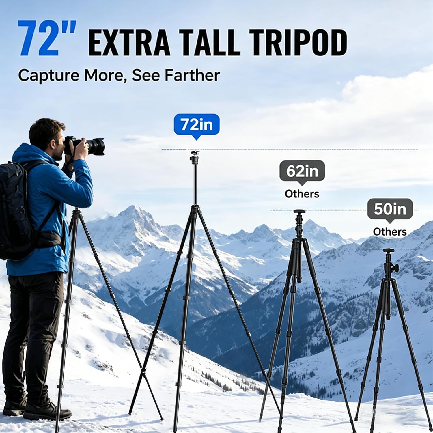72'' Camera Tripod with 360? Ball , Lightweight Portable Tripod with Phone Holder,Carry Bag, Remote Control, Compatible with  , Spotting Scopes, Level Max Load 11 lb