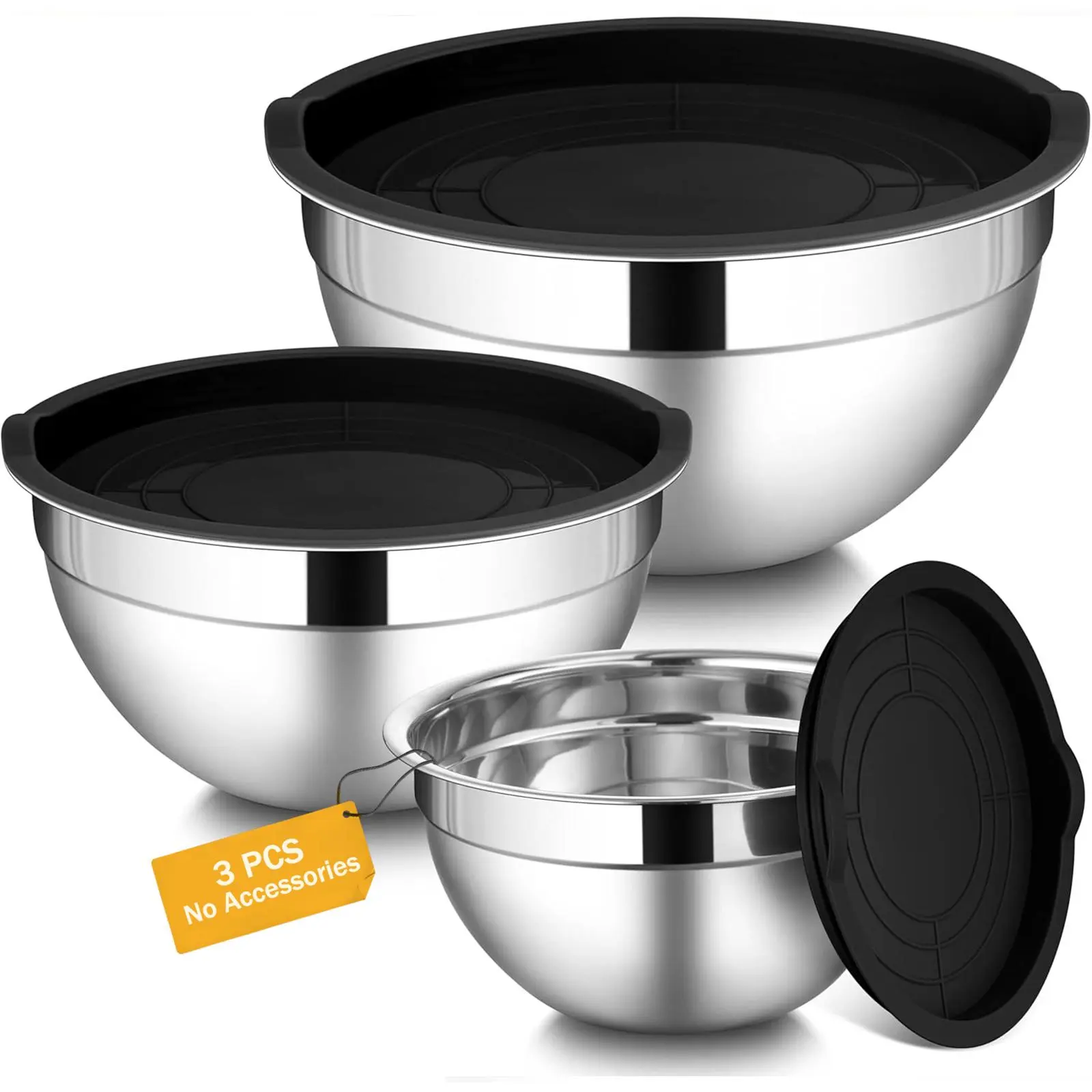 Mixing Bowls with Lids Set, 3-Piece Stainless Steel Salad Bowls Metal Nesting Cooking Bowls with Airtight Lid for Kitchen Storage, Baking & Prepping, Dishwasher Safe, 1.1/1.5/2.1 QT