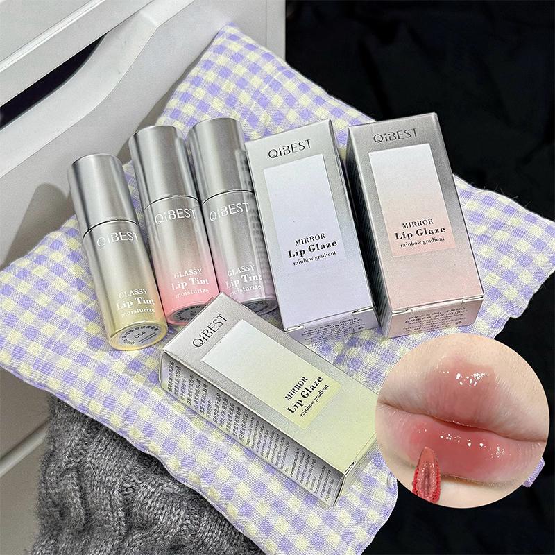 Rainbow Gradient Mirror Lip Gloss, Pure Desire Fruit Lip Highlighter, Pinkish Glow, Suitable for Mirror Makeup Effect, Long-Lasting, Formaldehyde Free