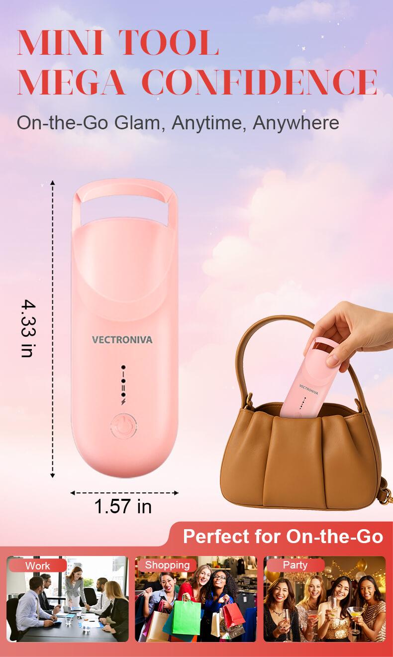 Vectroniva Heated Eyelash Curler – 2-Level Smart Temp Lash Lifter | Type-C Rechargeable, 10s Fast Heat, 24H Long-Lasting Natural Curl, Portable Travel Size