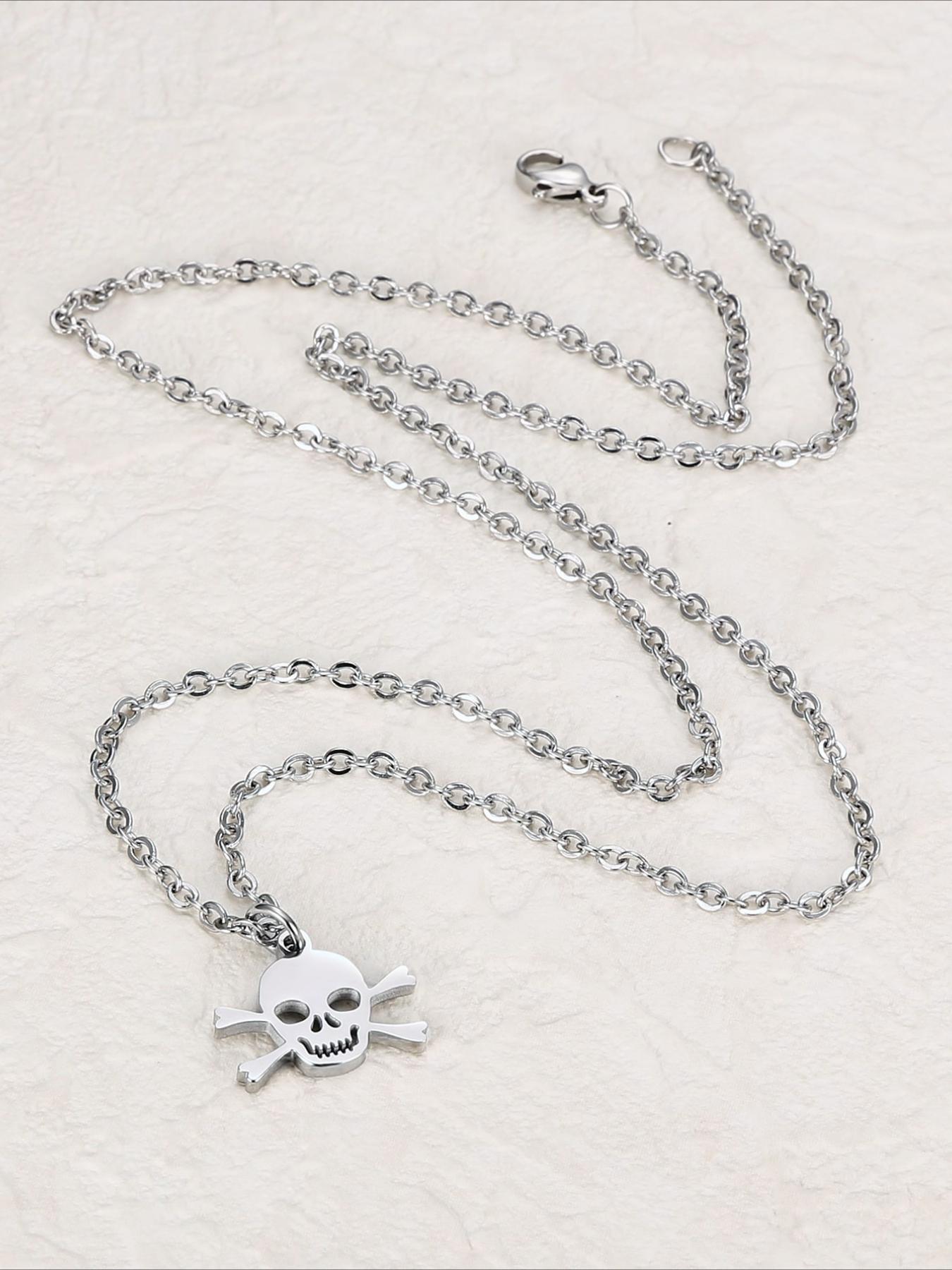 Halloween Skeleton Pendant Necklace, Creative Stainless Steel Necklace, Festival Accessories, Halloween, Punk Style Necklace