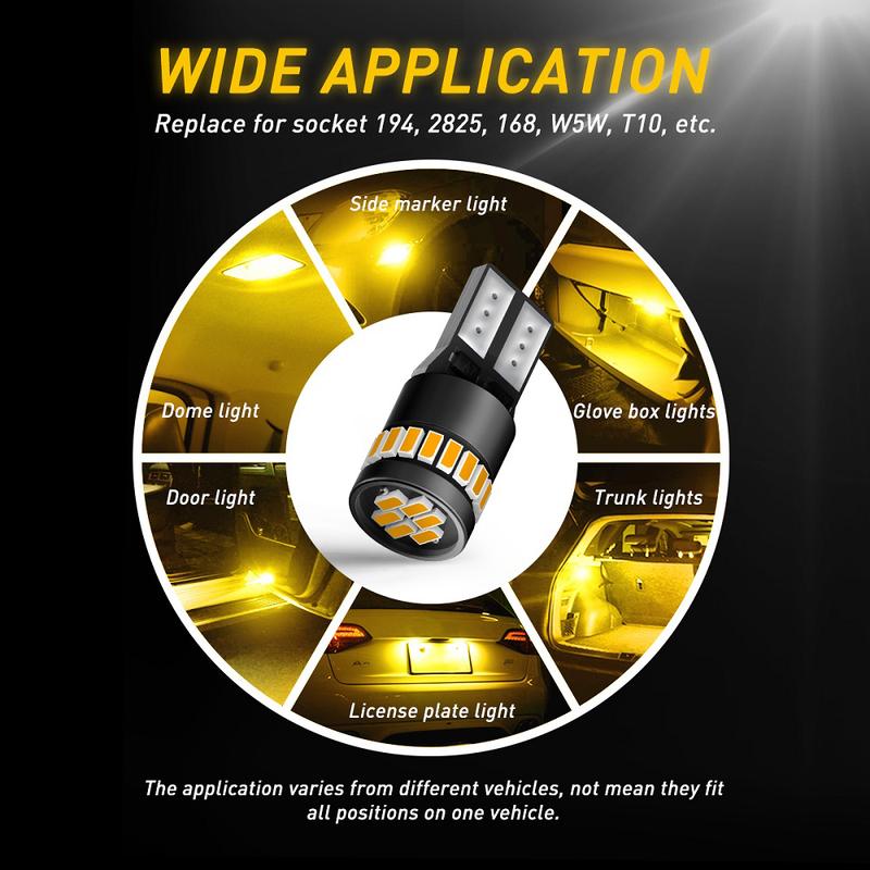 AUXITO 194 LED Light Bulb 6000K White/Yellow/Blue/Red 168 2825 W5W T10 Wedge 24-SMD 3014 Chipsets LED Replacement Light Kit Error Free for Car Interior Dome Map Door License Courtesy Dash Lights, Pack of 10