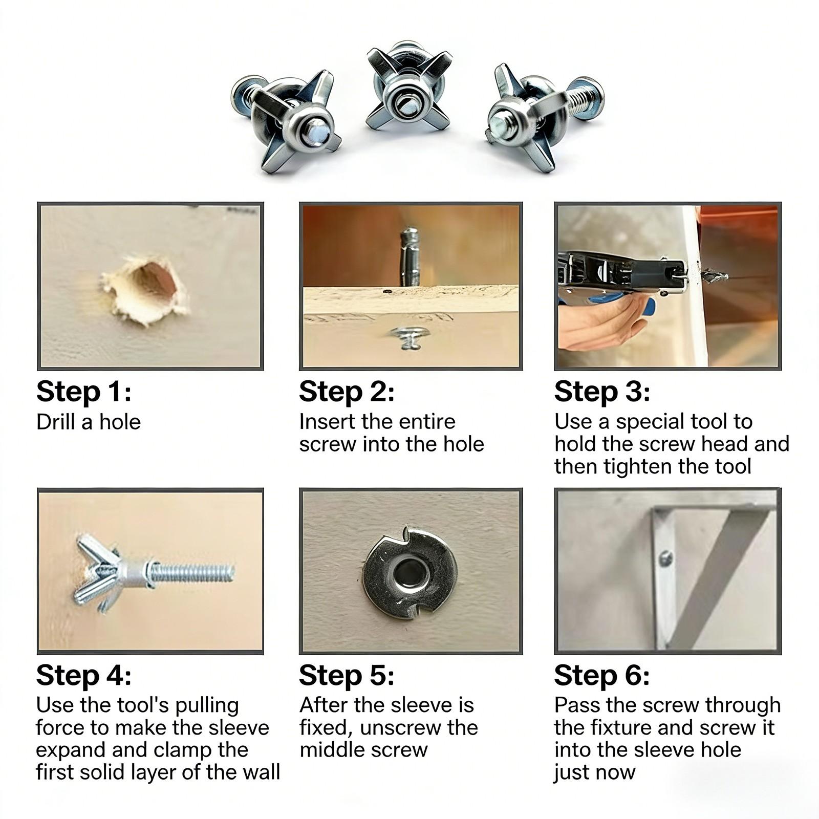 Heavy Duty Bolt Hollow Door Anchors Toggle Bolts for Drywall, Carbon Steel Expansion Screws Set, Expands Behind Wall for Cabinets Walls, Bolt Anchors for 0-5mm Thin Doors Drywall Caravan Walls, Easy Install Multi-Purpose Anchors