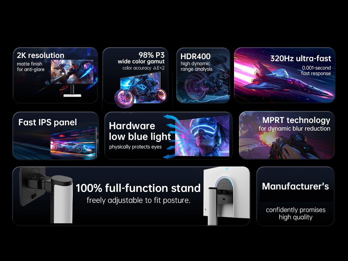 KTC 27" 2K Native 300Hz HDR400 Fast IPS White Gaming Monitor, QHD 2560*1440 Supports OC 320Hz, GTG of 1ms, 144% sRGB High Brightness 450cd/㎡, Low Blue Light, Flicker-Free, Original Rotatable Stand, VESA Wall Mount Compatible, H27E6 KTC 27" 2K Native 300Hz HDR400 Fast IPS White Gaming Monitor, QHD 2560*1440 Supports OC 320Hz, GTG of 1ms, 144% sRGB High Brightness 450cd/㎡, Low Blue Light, Flicker-Free, Original Rotatable Stand, VESA Wall Mount Compatible, H27E6