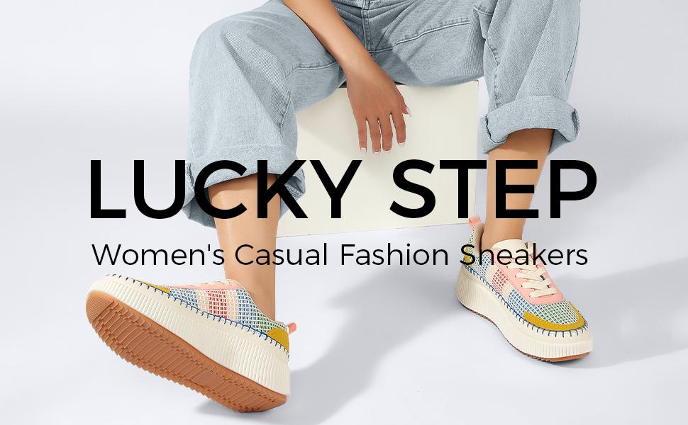 LUCKY STEP Women's Platform Sneakers Rhinestone Fashion Chunky Casual Sparkly Retro Braided Walking Shoes with 2.2 Inch Heel Height & Anti-Slip TPR Outsoles - Athletic Footwear