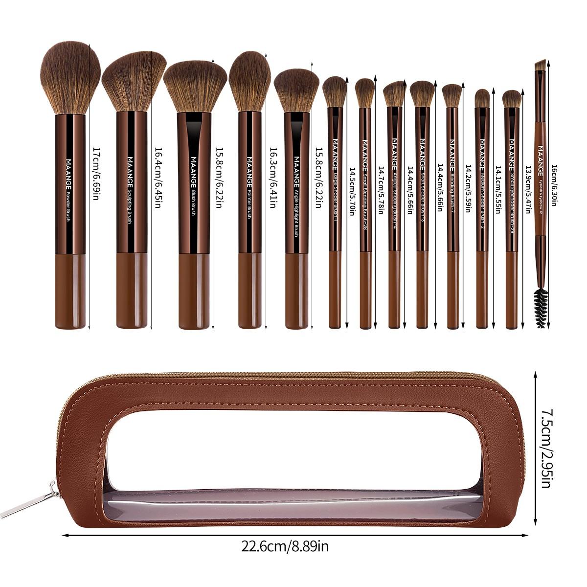 Maange 14-Piece Makeup Tool Set, Includes 13 Brushes + Brush Case, Foundation Brush, Blush Brush, Loose Powder Brush, Eyeshadow Brush, Mascara Brush, Highlighter Brush