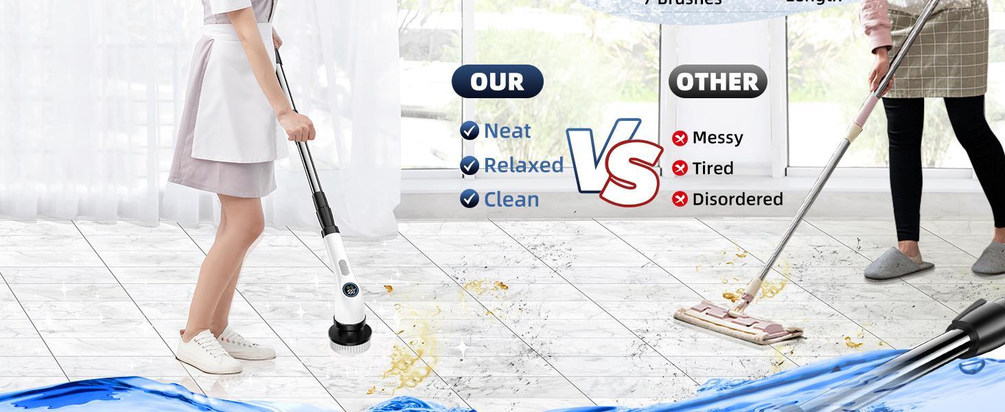 Electric Spin Scrubber, Cordless Shower Scrubber Full-Body IPX7 Waterproof, Electric Cleaning Brush with 7 Replaceable Brush Headsand 3 Adjustable Extension Handle, 2-Speed for Bathroom, Kitchen, Toilet, Window, Pool, OutdoorFun, FathersDayGift