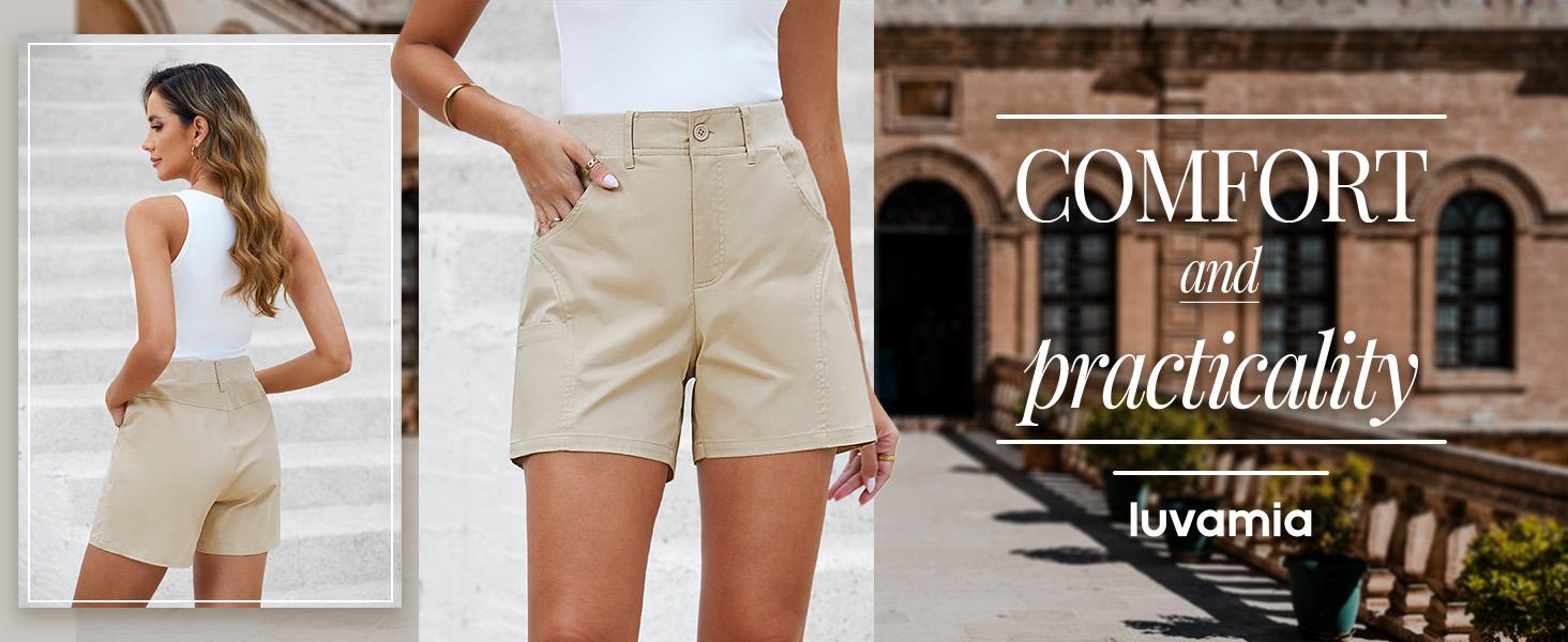 luvamia Shorts for Women Trendy Casual Summer High Waisted Chino Shorts Ribbed Elastic Waist Comfy Shorts with Pockets Womenswear Bottom Fitted Minimalist jorts jean shorts luvamia Shorts for Women Trendy Casual Summer High Waisted Chino Shorts Ribbed Elastic Waist Comfy Shorts with Pockets Womenswear Bottom Fitted Minimalist jorts jean shorts