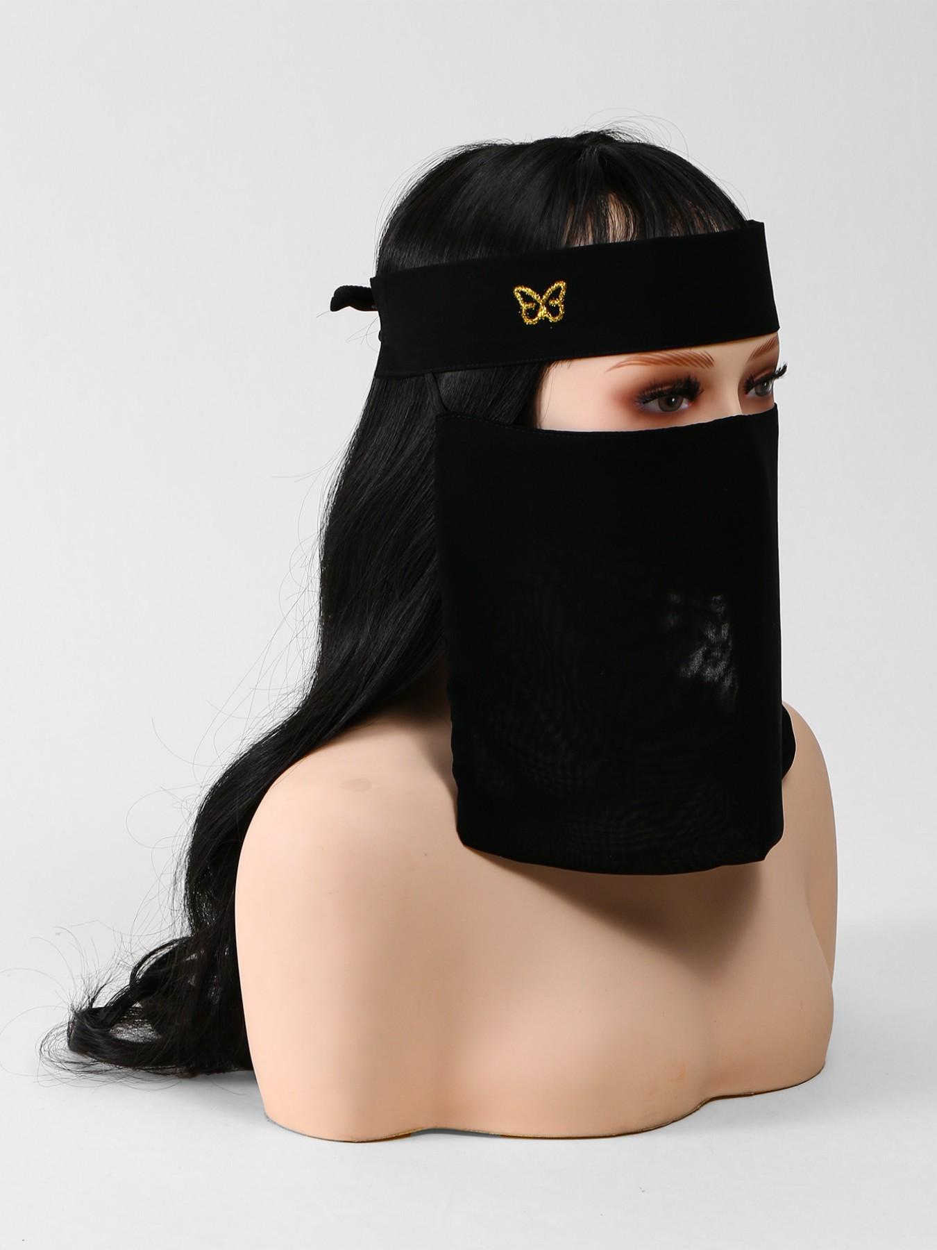 1pc Pure Color Bow Tie Soft Skin-Friendly Mask, Comfortable Breathable Niqab, Muslim Women's Face Covering for Modest Dressing