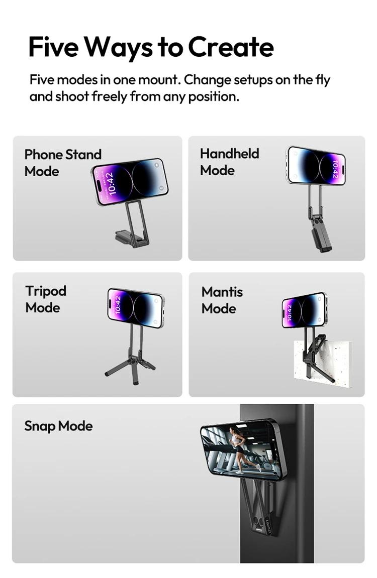 Ulanzi MA38 Mobile Phone Photography Stand Selfie Stick Double Magnetic Overhead Tripod for Samsung Xiaomi Huawei iPhone Vivo