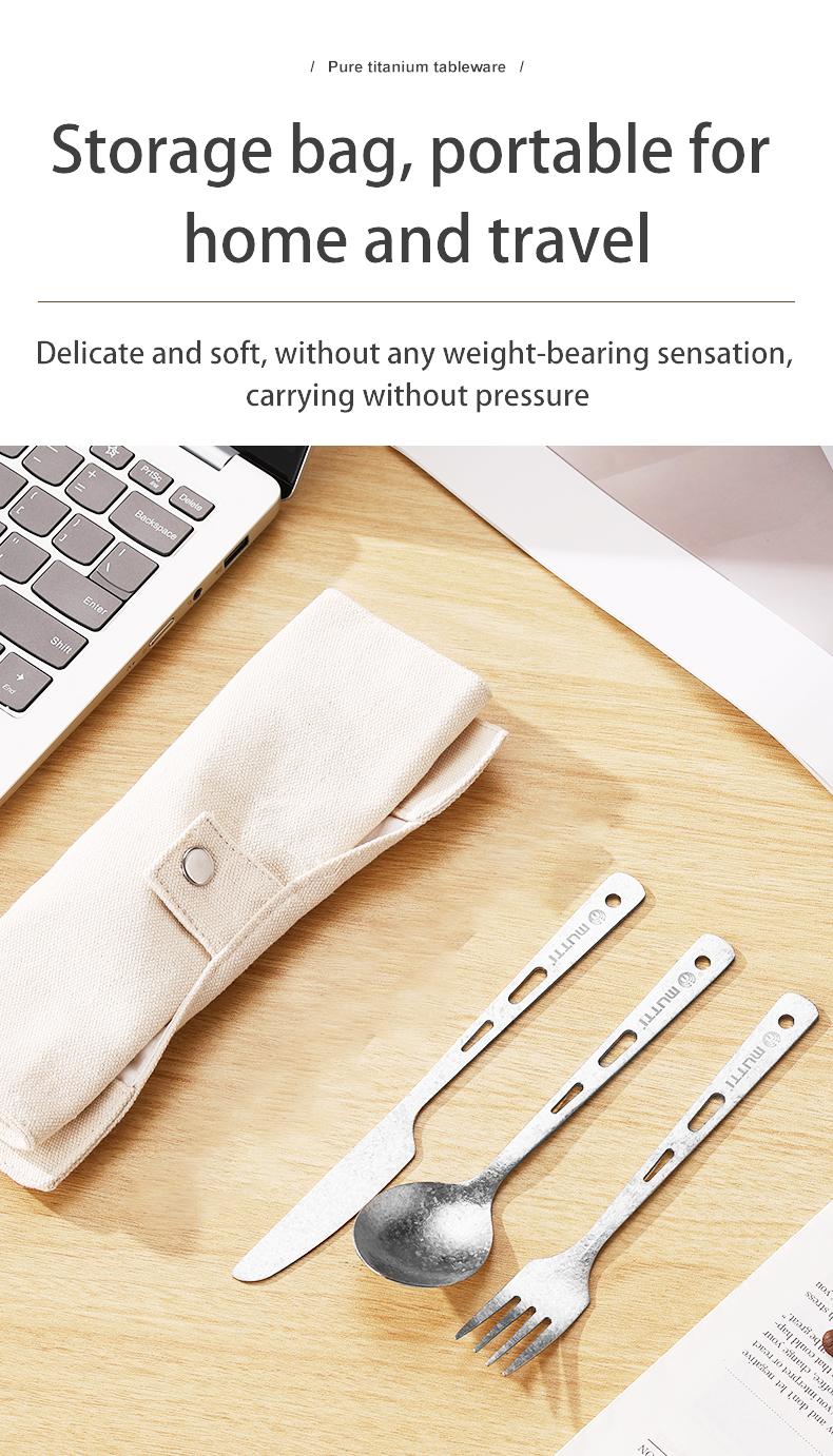 MUTTI Monet Dinner Knife,Fork,And Spoon set Portable three piece set pure titanium tableware Cutlery