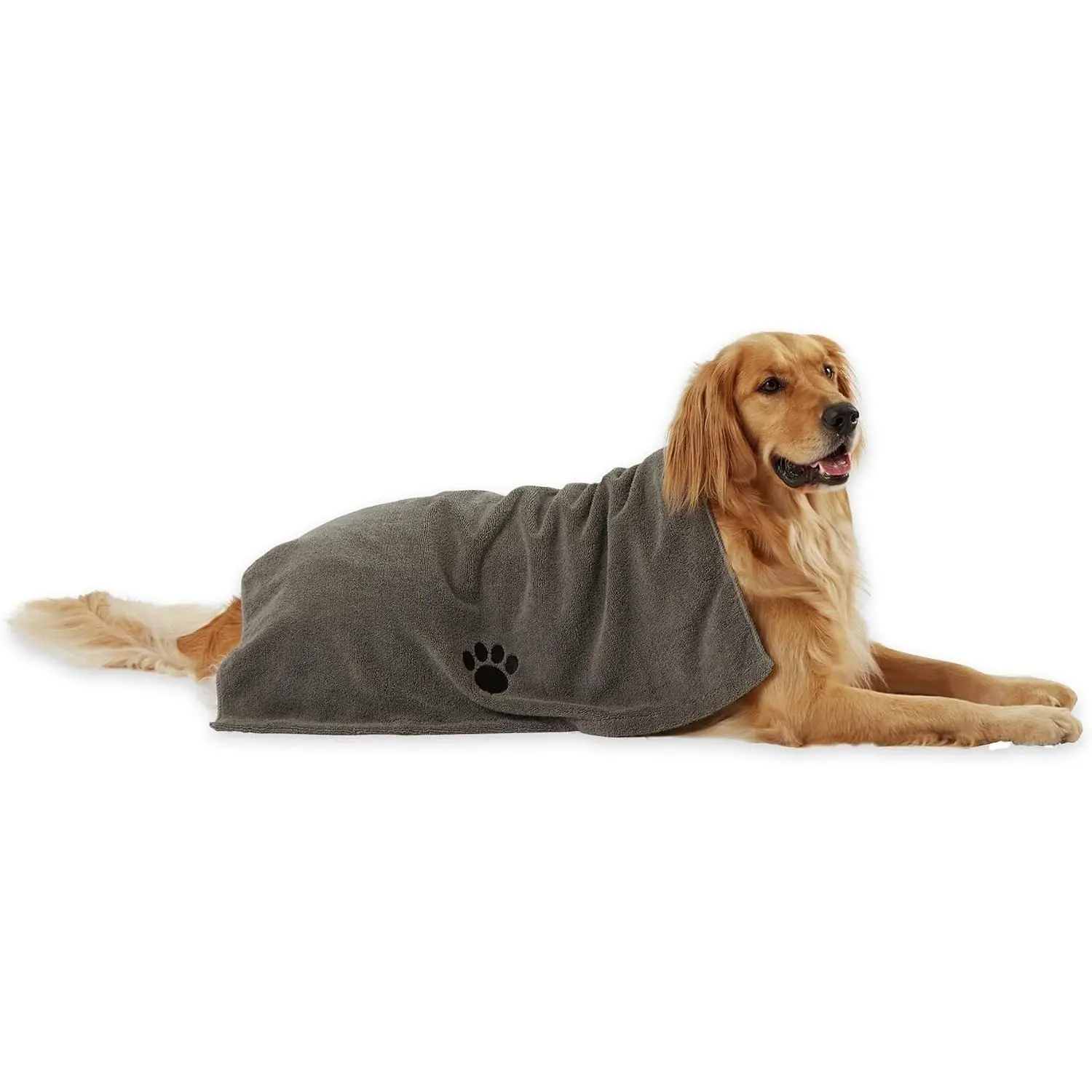 Pet Grooming Towel Collection Absorbent Microfiber X-Large, 41x23.5", Embroidered Gray
