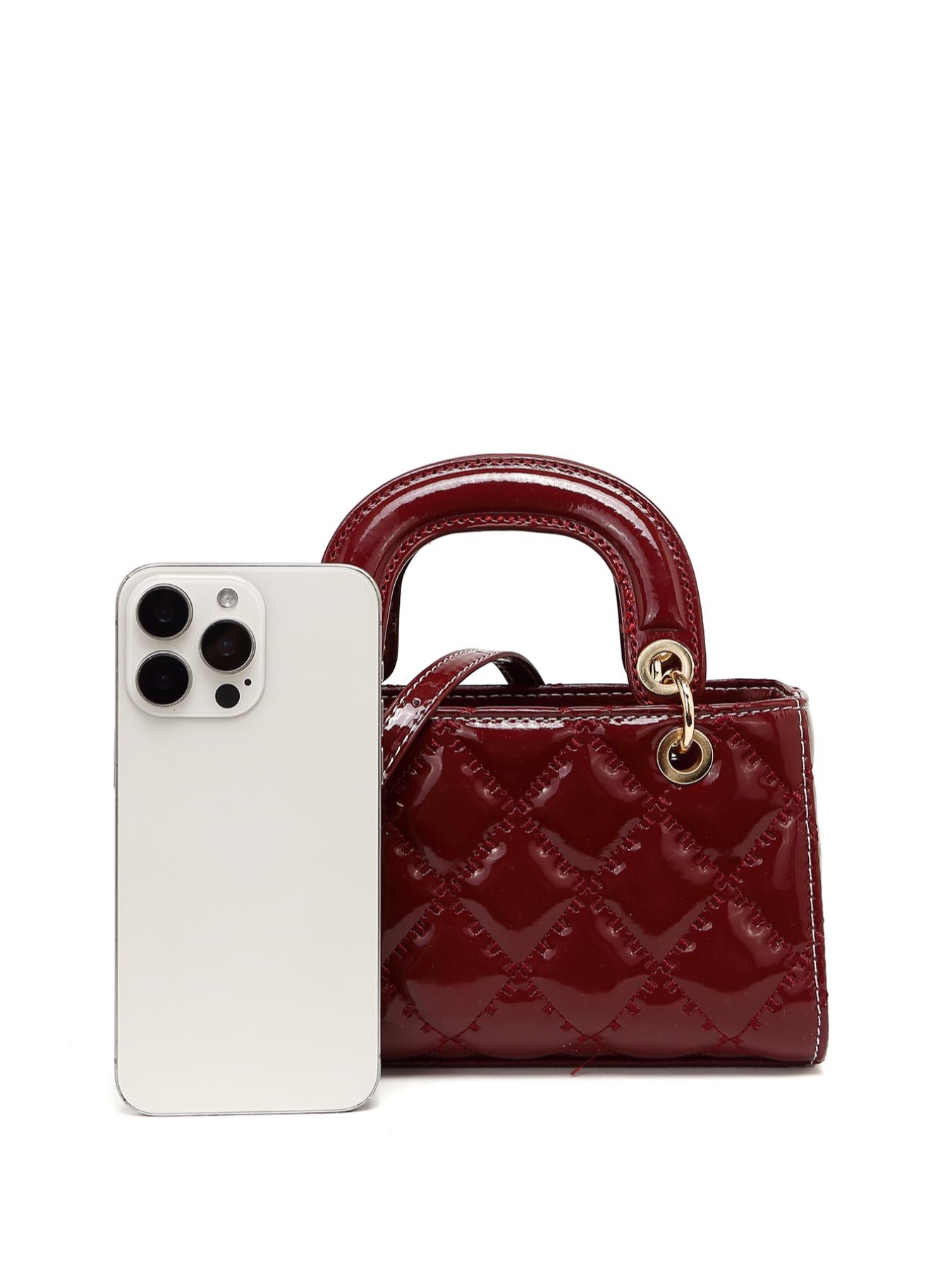 Women’s Small Cherry Pendant Leather Handbag, New Plaid Shoulder Bag, Versatile Crossbody Bag, Casual Plain Messenger Bag, Handbag Shoulder Purse